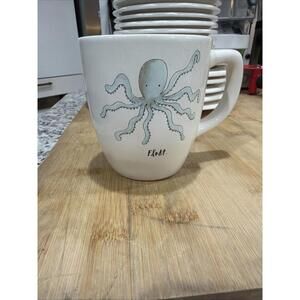 Rae Dunn Octopus FLOAT Mug Cephalopod 2-Sided Sealife Coastal Beach Theme 16 oz*